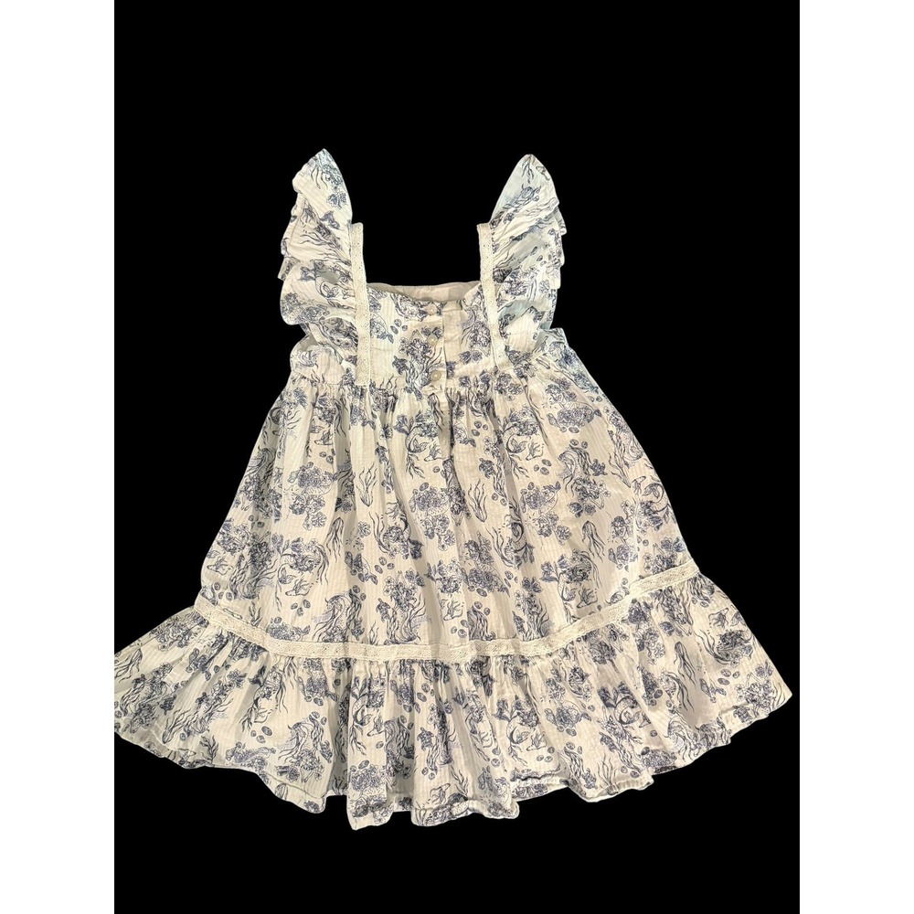 Rachel Zoe Girls Mermaid Toile Ruffle Sleeve Dress Cotton 5T Nautical Whimsical